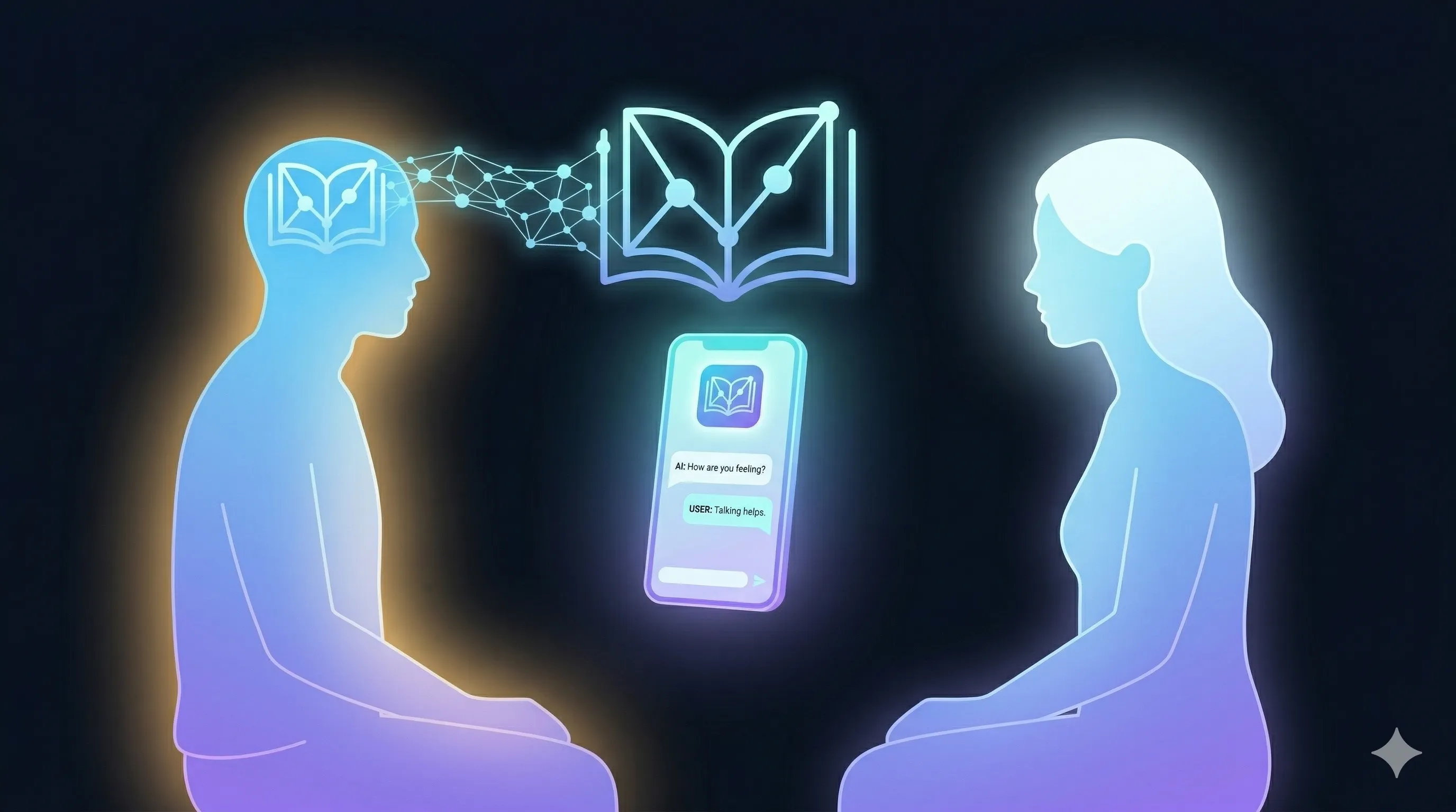 Два силуэта и смартфон с чатом между ними